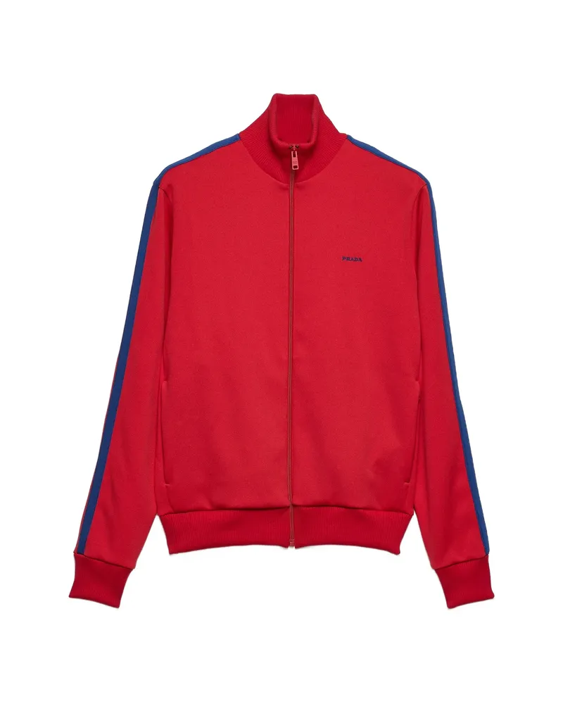 Prada Logo-embroidered Zip-up Sweatshirt Red