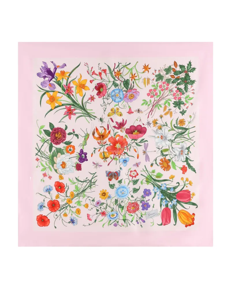 Gucci Floral-print Silk Scarf Pink