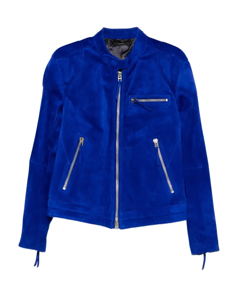 Tom Ford Zip-up Suede Jacket Blue