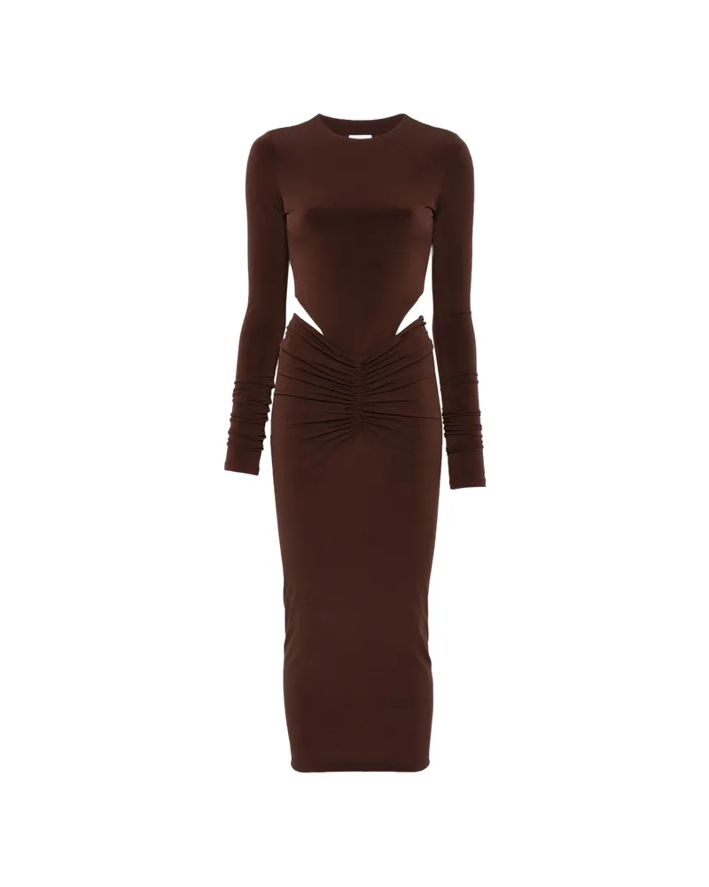ANDAMANE Heloise Cut-out Ruched Midi Dress Brown