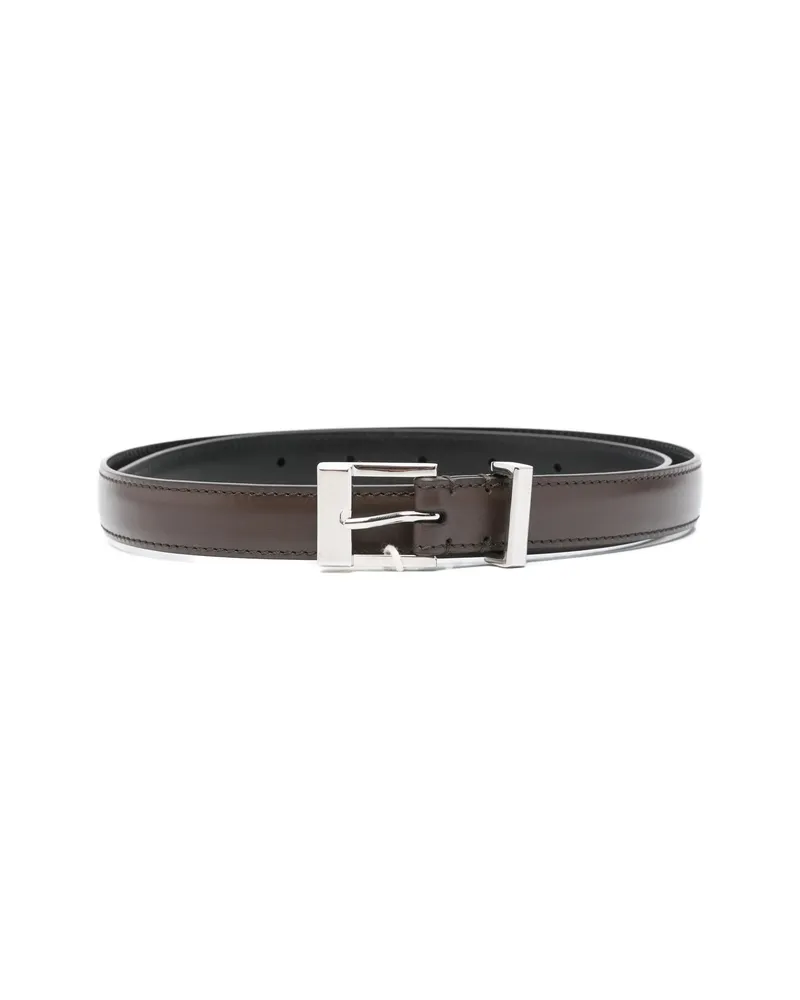 KHAITE Leather Square-buckle Belt Brown