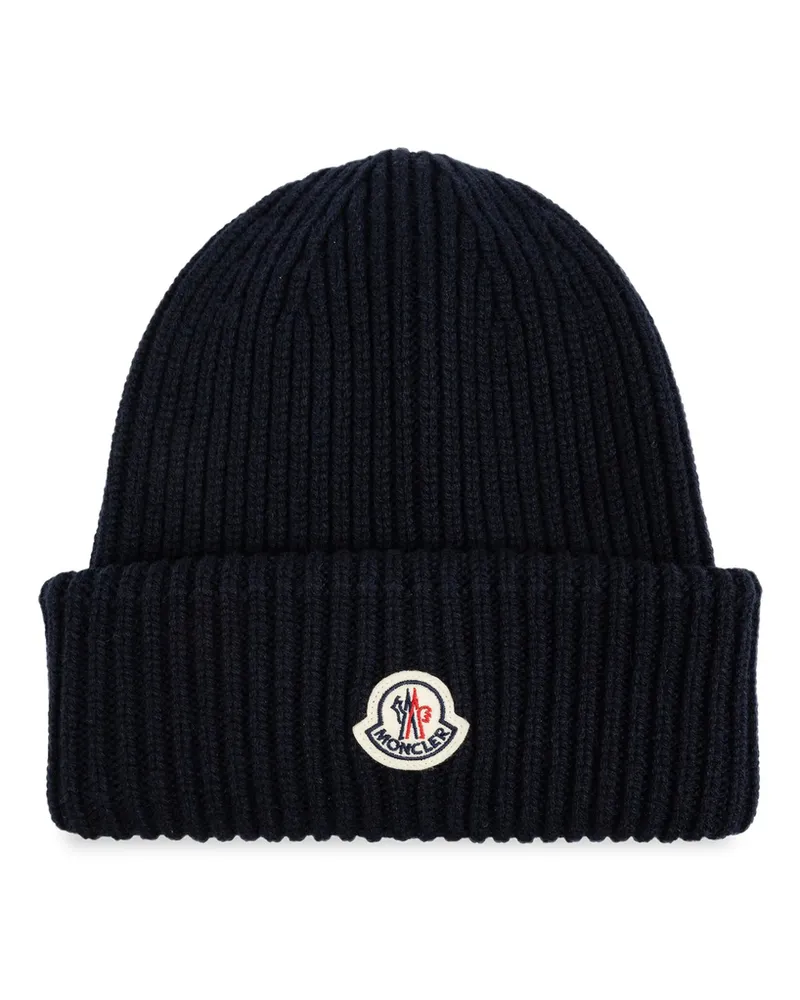 Moncler Logo Patch Beanie Blue