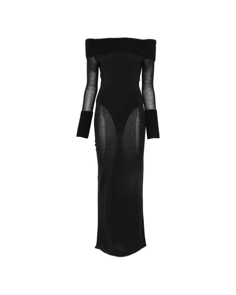 Alaïa Off-shoulder Ribbed-trim Maxi Dress Black
