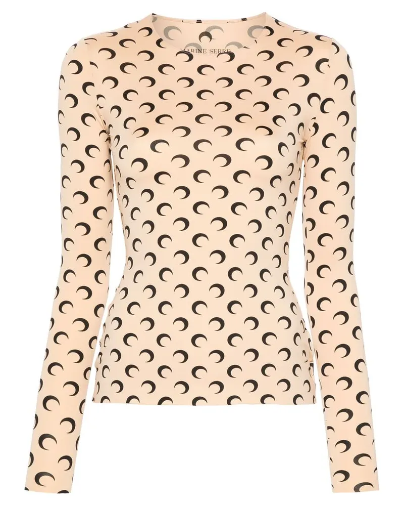 Marine Serre Crescent Moon-print Second-skin Top Neutrals