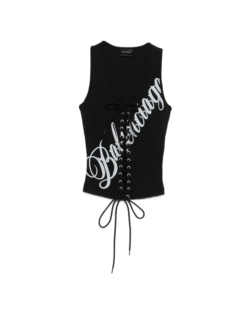 Balenciaga Lace-fastening Logo-detail Tank Top Black
