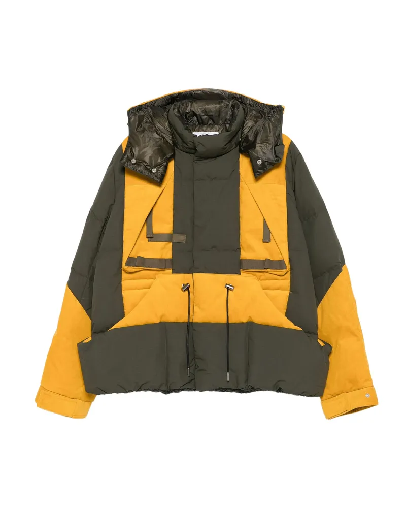 Sacai Hooded Panelled Puffer Jacket Yellow