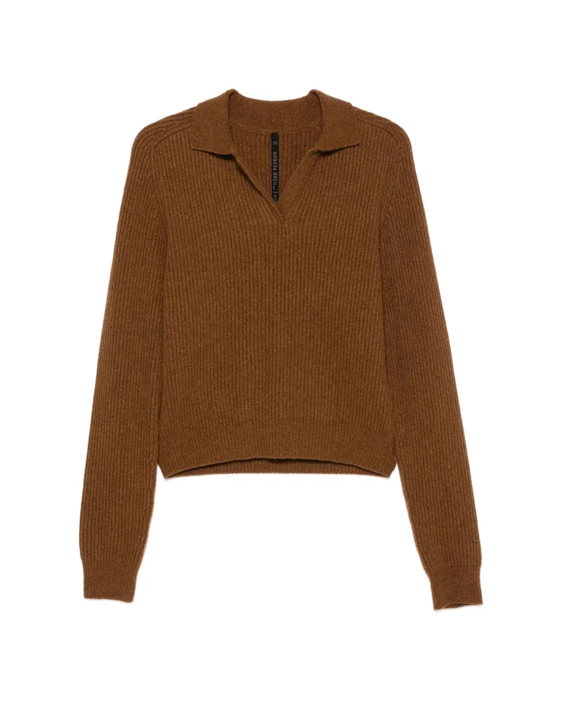 Petar Petrov Safe Mode Ribbed-knit Polo Sweater Brown