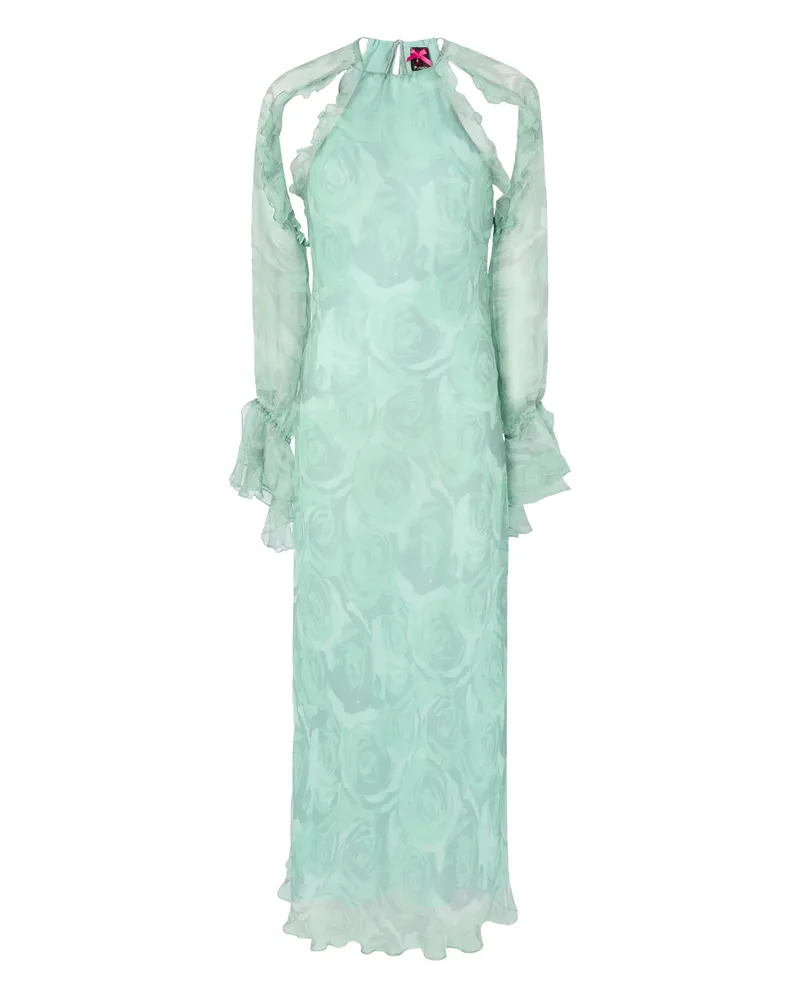 Pinko Ruffled Floral Silk Dress Green