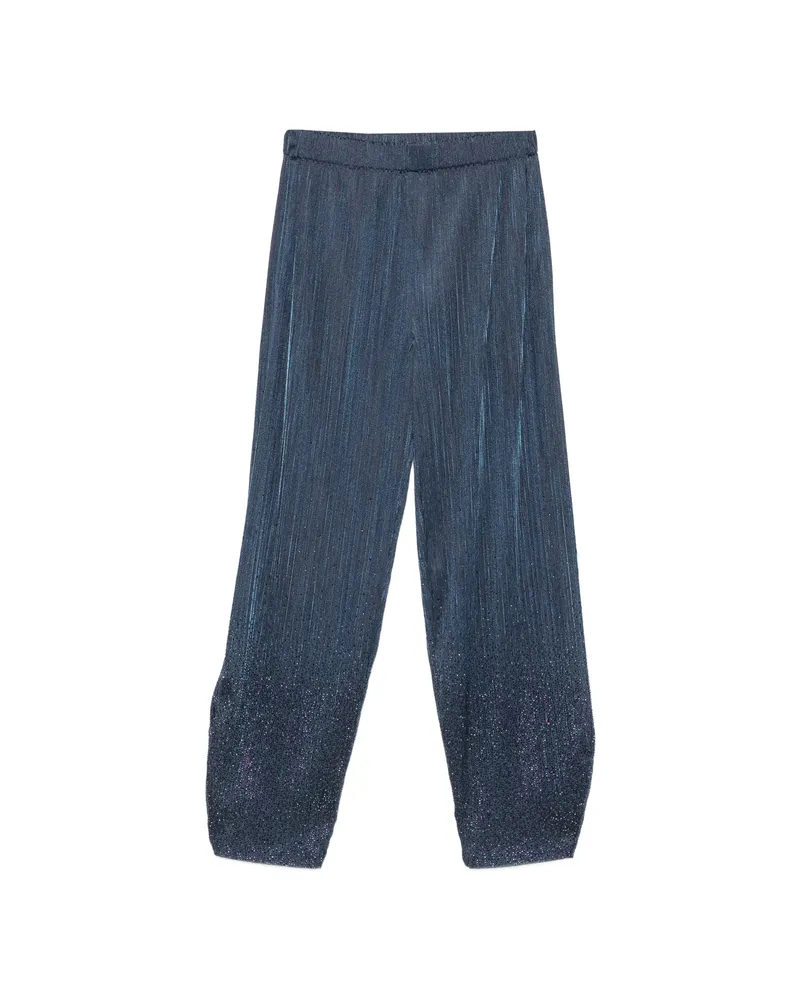 Giorgio Armani Plissé-effect Crystal-embellished Trousers Blue