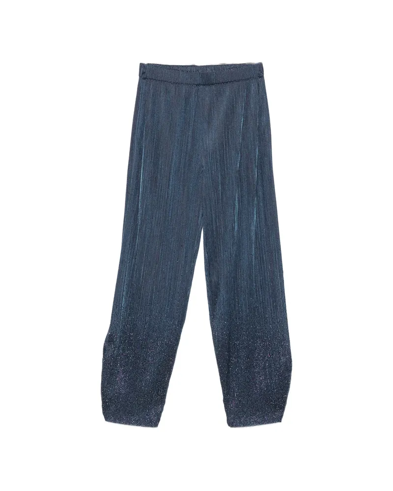 Giorgio Armani Plissé-effect Crystal-embellished Trousers Blue