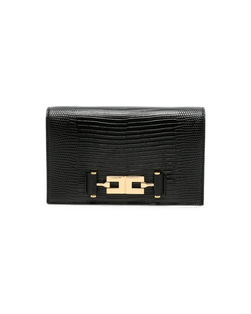 Elisabetta Franchi Lizard-effect Logo-plaque Mini Crossbody Bag Black