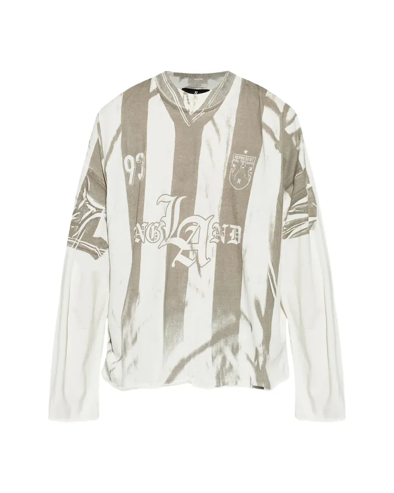 REPRESENT Striped Logo-print Longsleveed T-shirt White