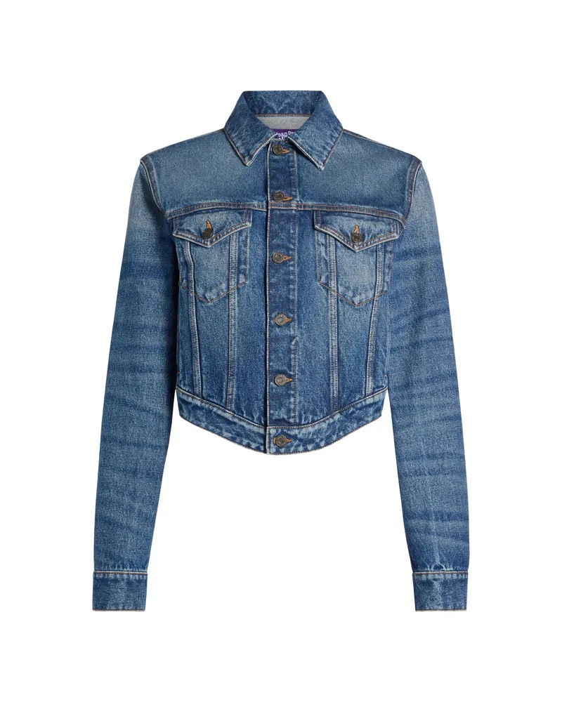 Jean Paul Gaultier Logo-print Wavy-waistband Denim Jacket Blue
