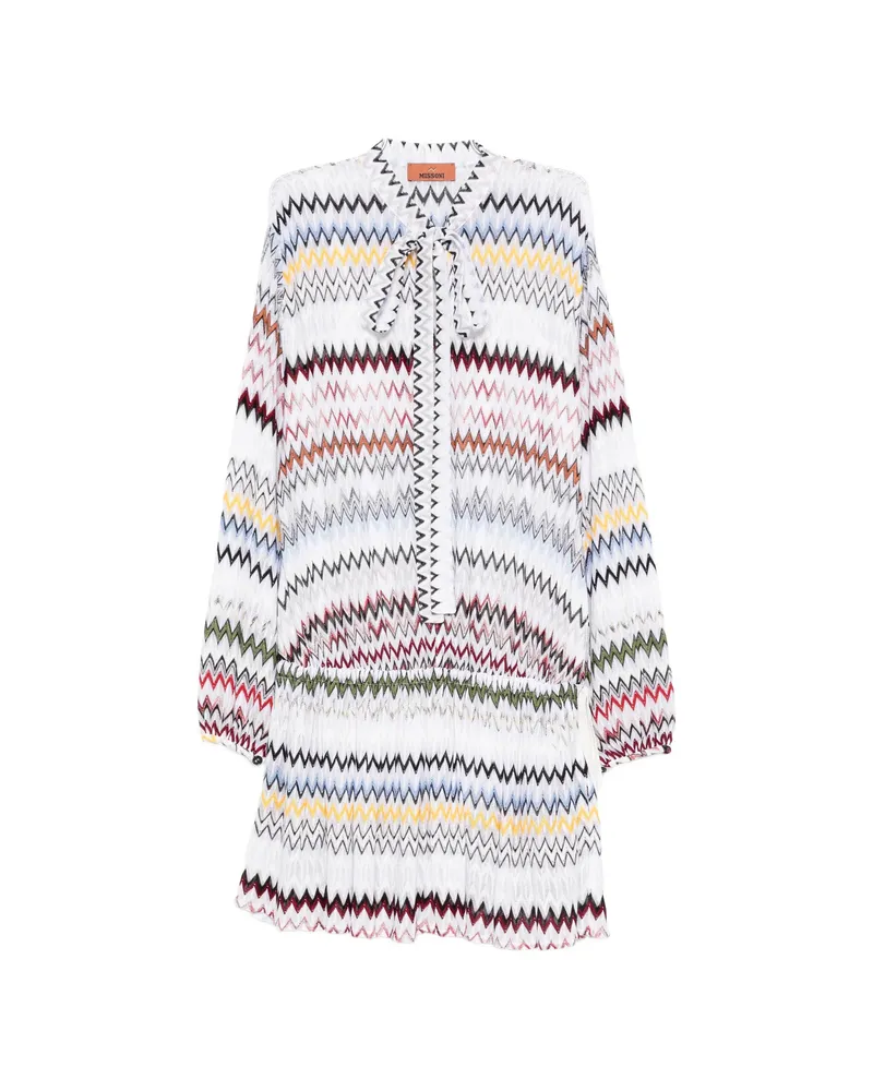 Missoni Zigzag-pattern Tie-neck Mini Dress White