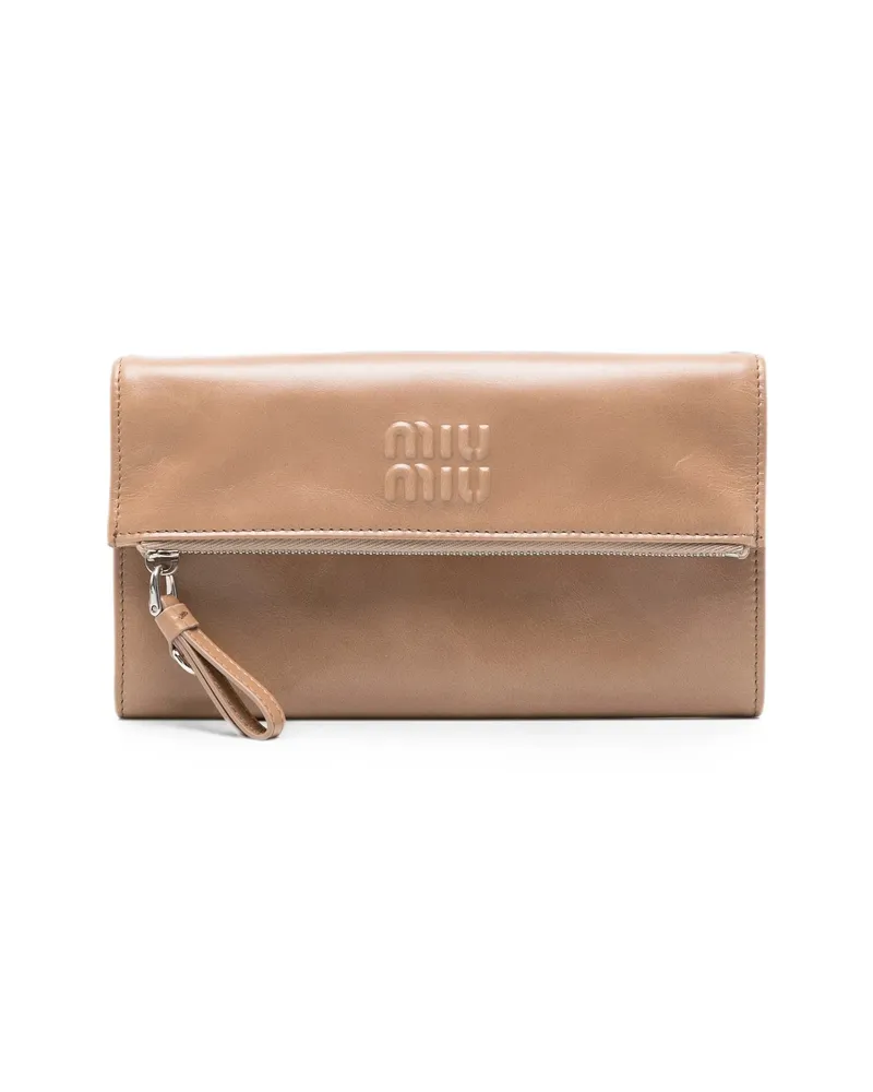 Miu Miu Logo-embossed Leather Cross Body Bag Brown