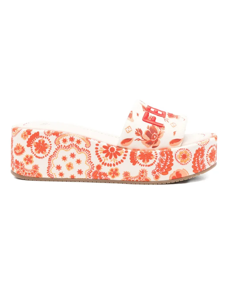 Fendi 55mm Sunshine Floral-print Sandals Neutrals