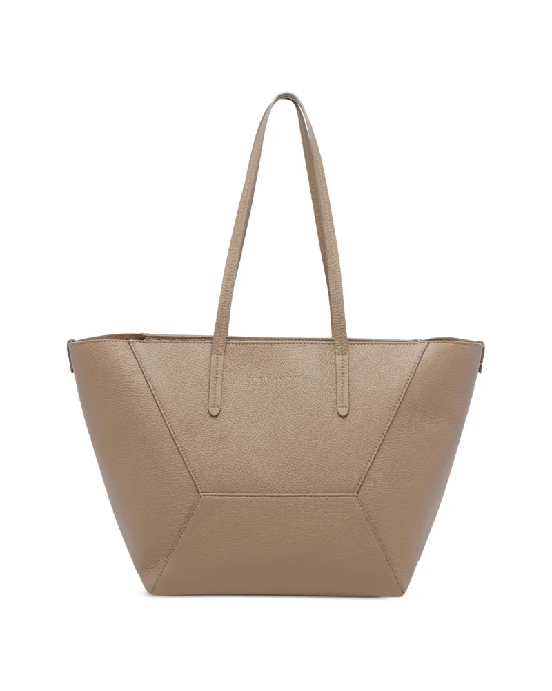 Brunello Cucinelli Duo Zip Leather Shoulder Bag Neutrals