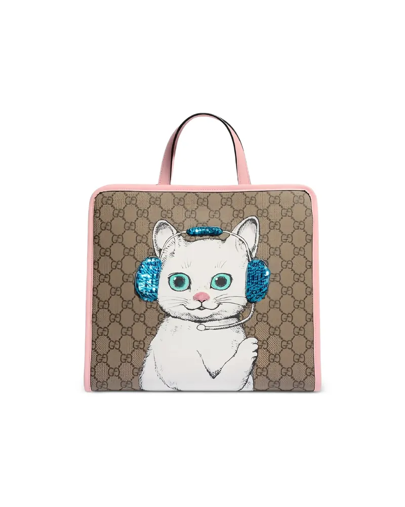 Gucci X Yuko Higuchi GG Supreme Cat-print Tote Bag Neutrals