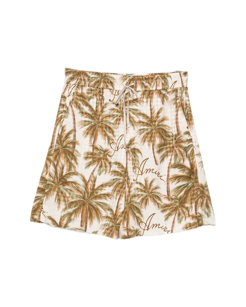 Amiri Palm-tree-print Logo-embroidered Shorts Neutrals
