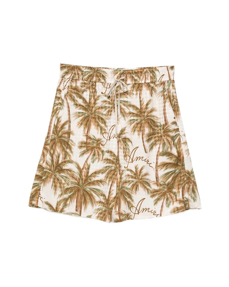 Amiri Palm-tree-print Logo-embroidered Shorts Neutrals