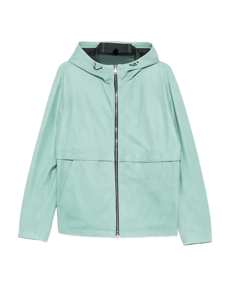 Tagliatore Hooded Leather Jacket Green
