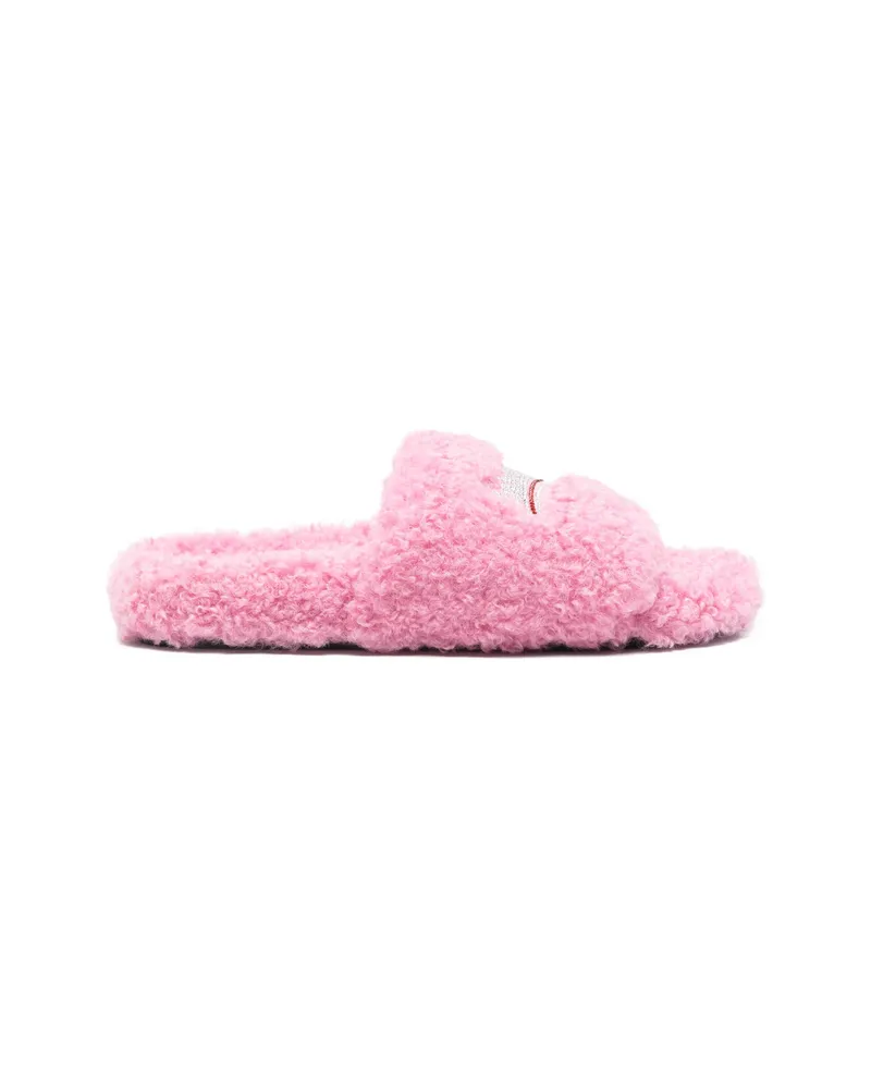 Balenciaga Faux-fur Logo-detail Flat Sandals Pink