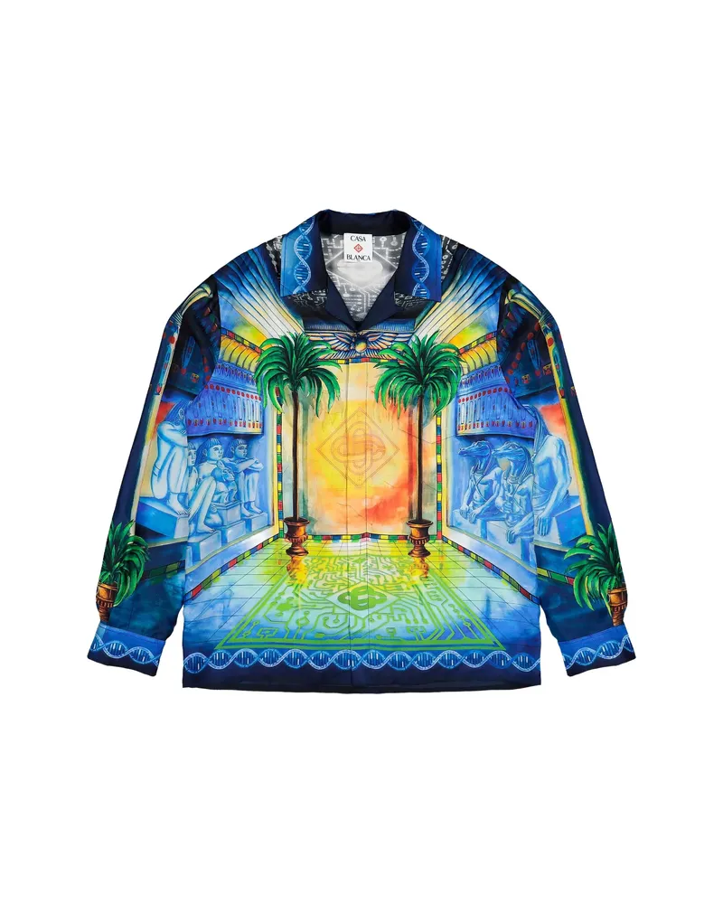 Casablanca Paris Geometrie Sacree Cuban Collar Shirt Blue
