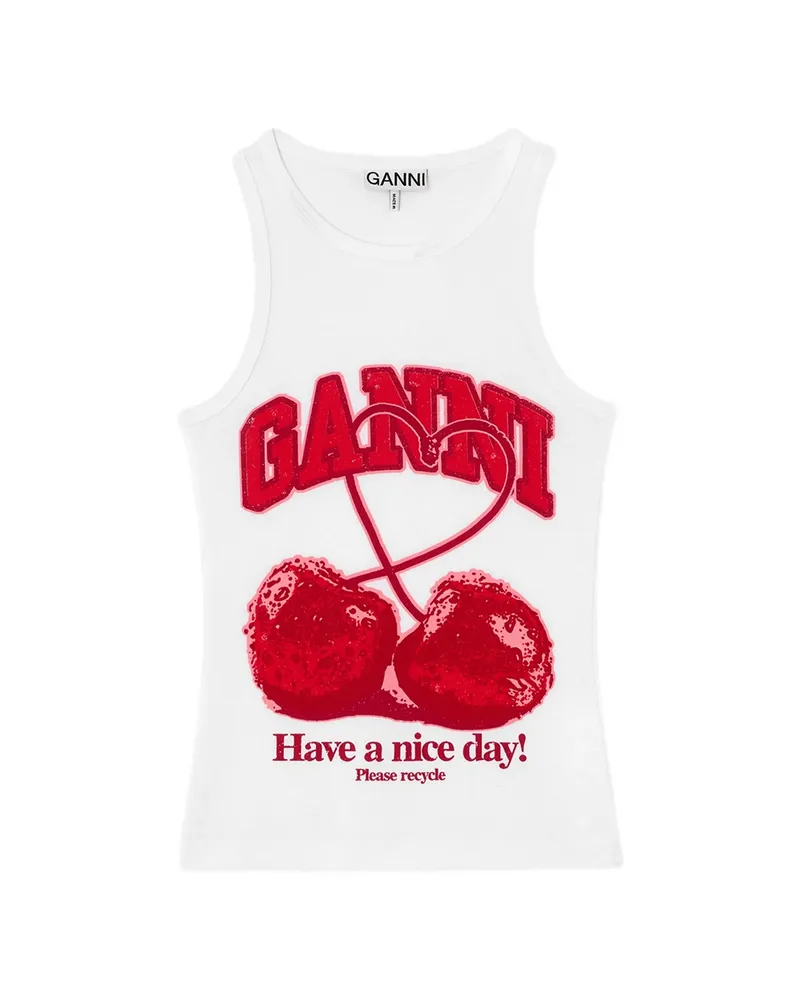 Ganni Cherry-print Tank Top White