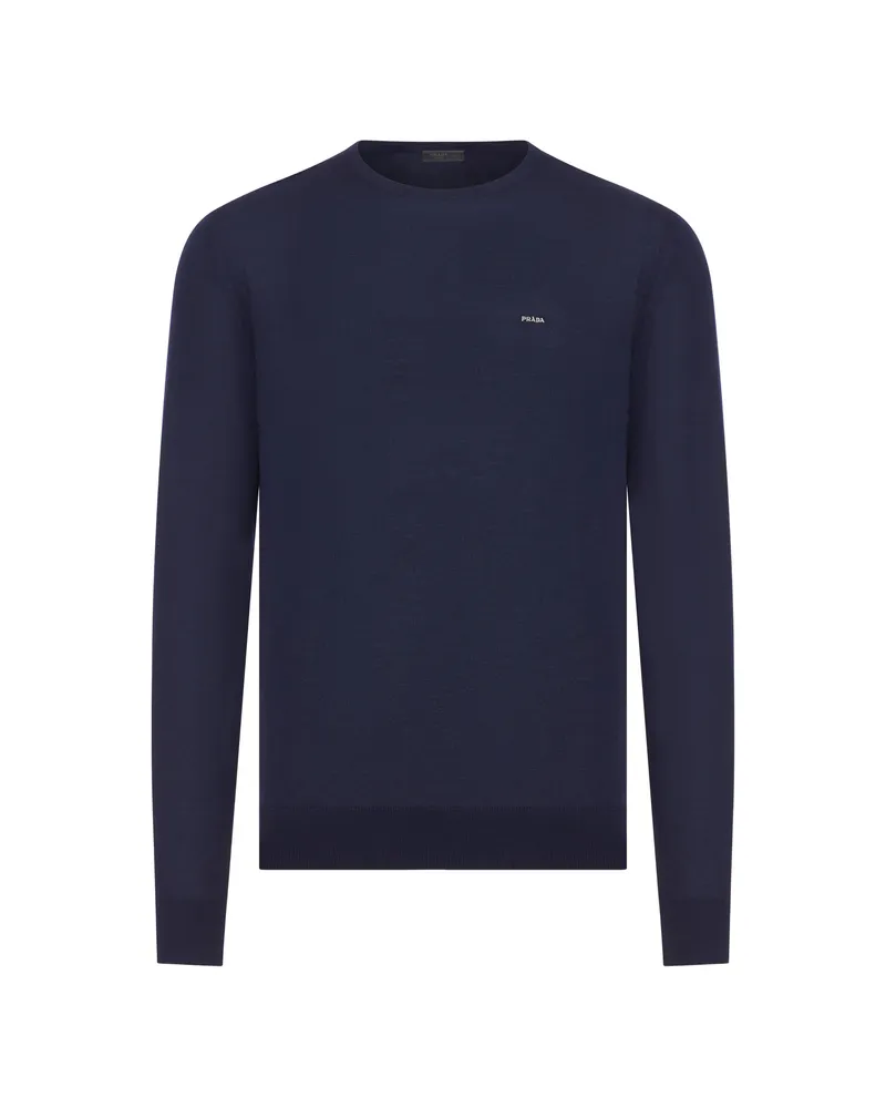 Prada Embroidered Fine-knit Sweater Blue