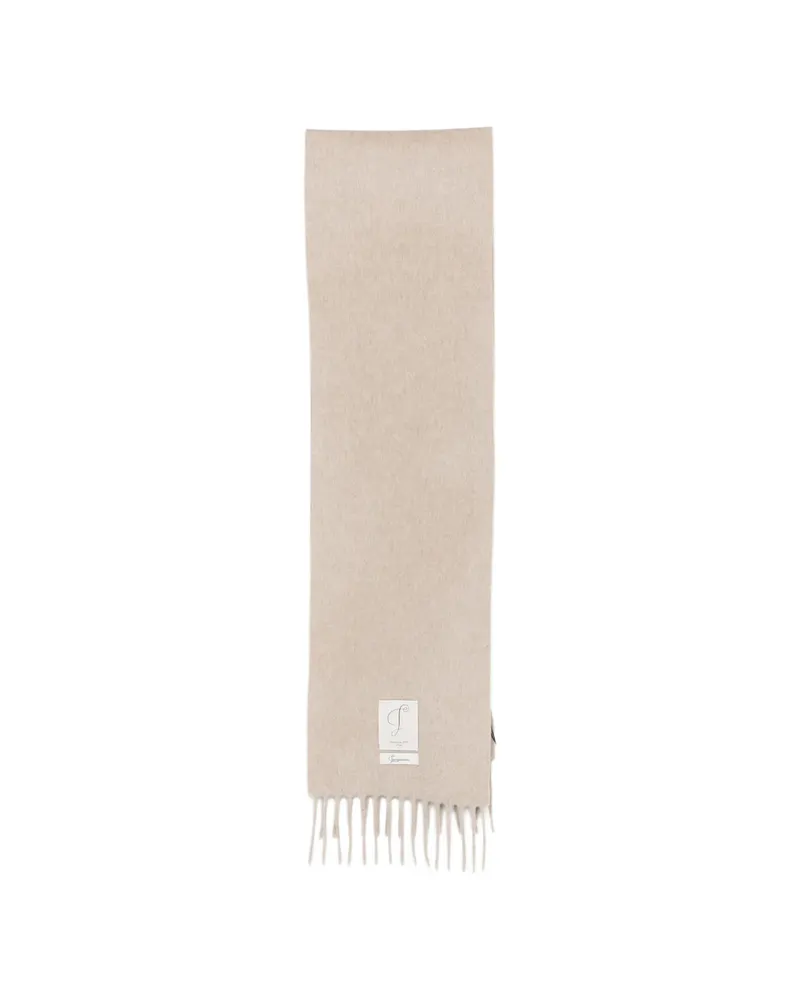 Jacquemus Fringed-edge Logo-patch Scarf Neutrals