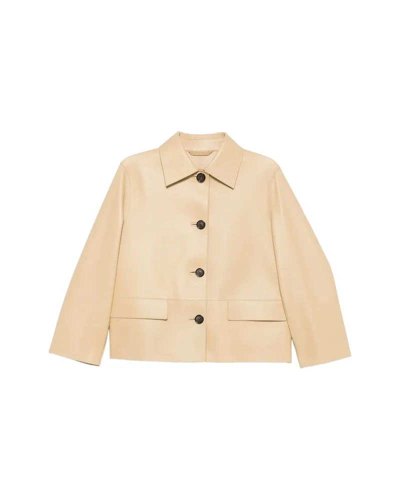 Totême Button-up Leather Jacket Neutrals