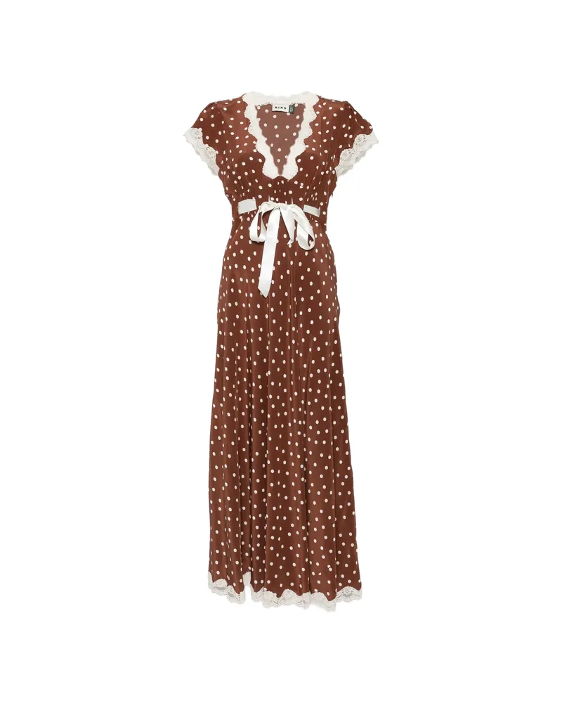 RIXO Marlice Lace-trim Polka-dot Maxi Dress Brown