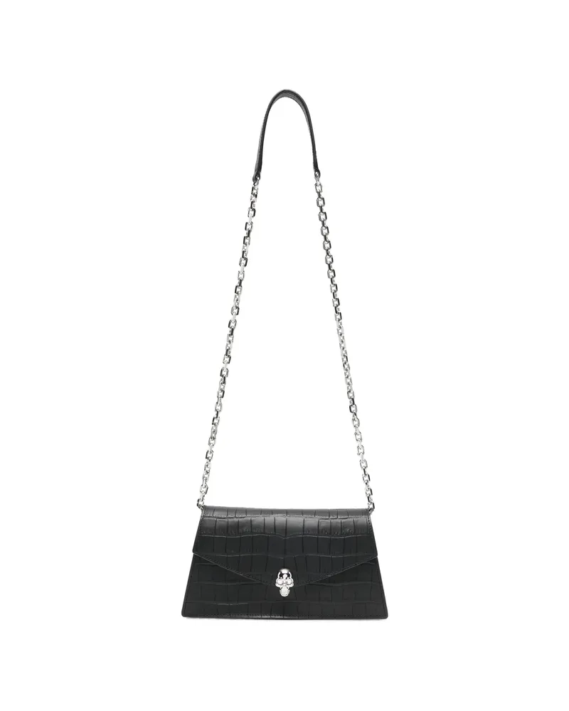 Alexander McQueen Skull Crocodile-effect Shoulder Bag Black