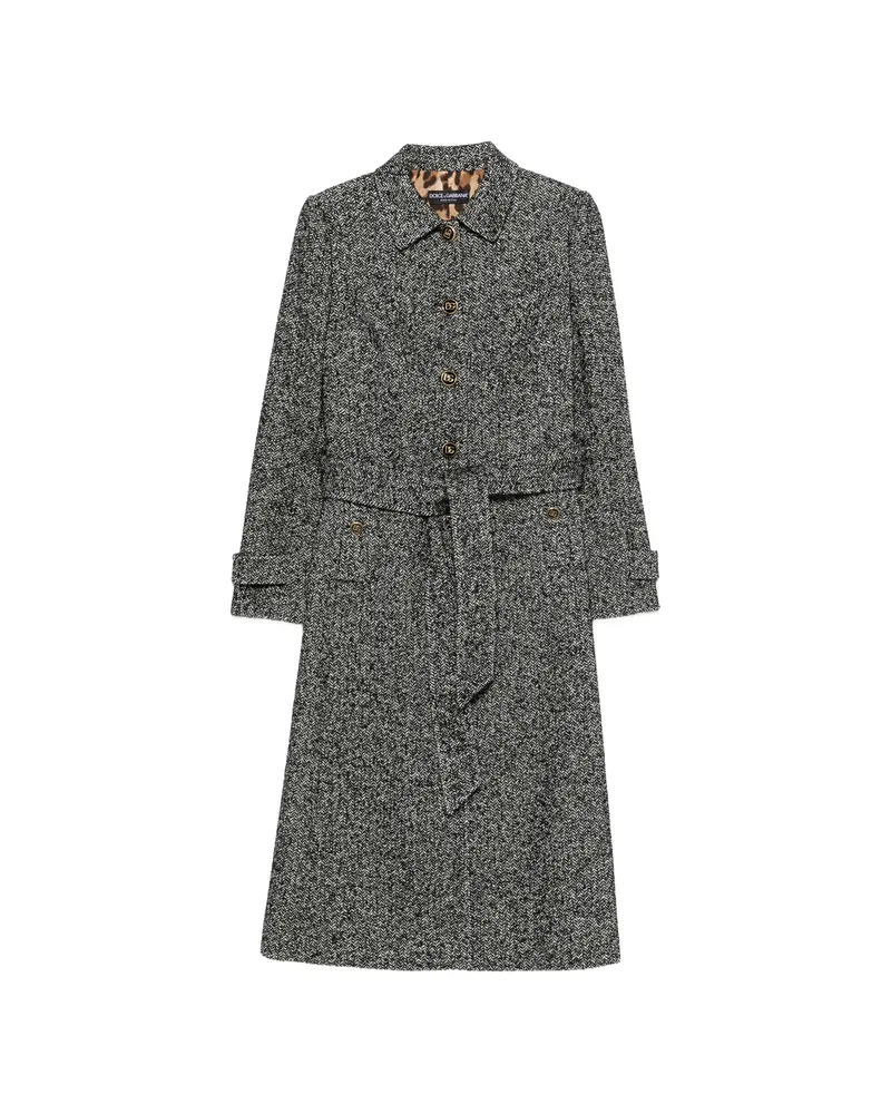 Dolce & Gabbana Herringbone-pattern Belted Single-breasted Coat Black