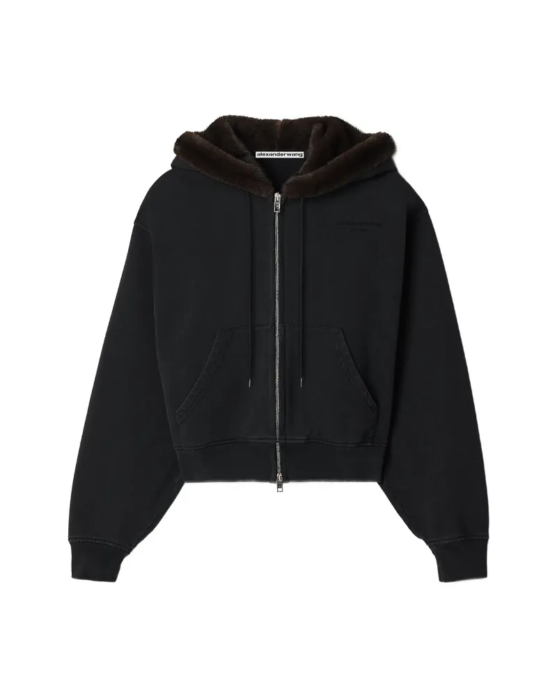Alexander Wang Zip-up Hoodie W/ Faux Fur Hood Black