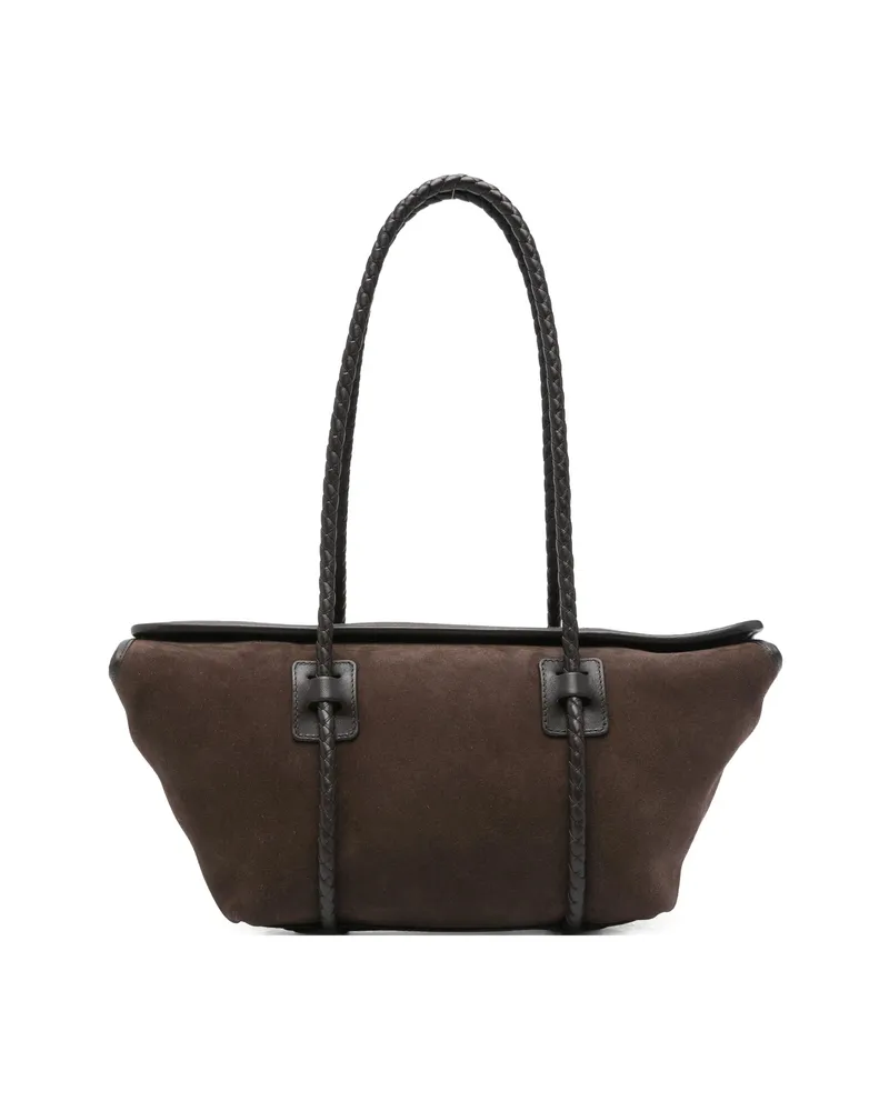 HEREU Braided-handle Suede Shoulder Bag Brown