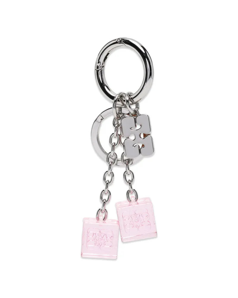 Ganni Logo-plaque Dice Keyring Silver