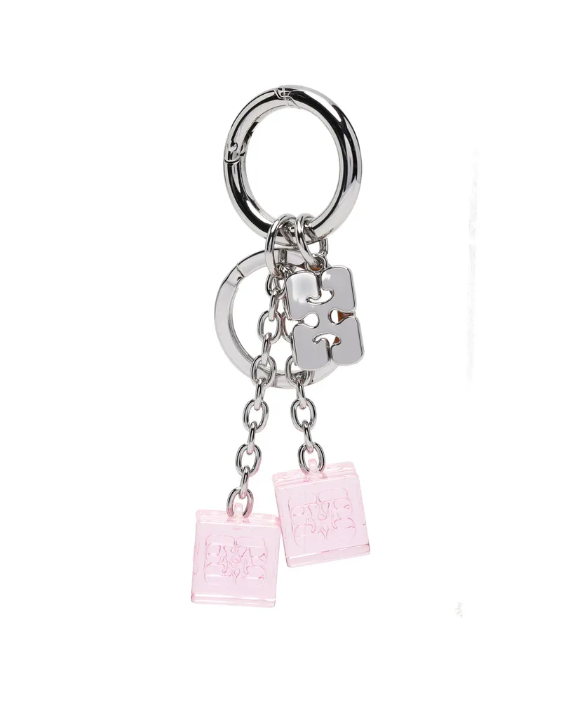 Ganni Logo-plaque Dice Keyring Silver