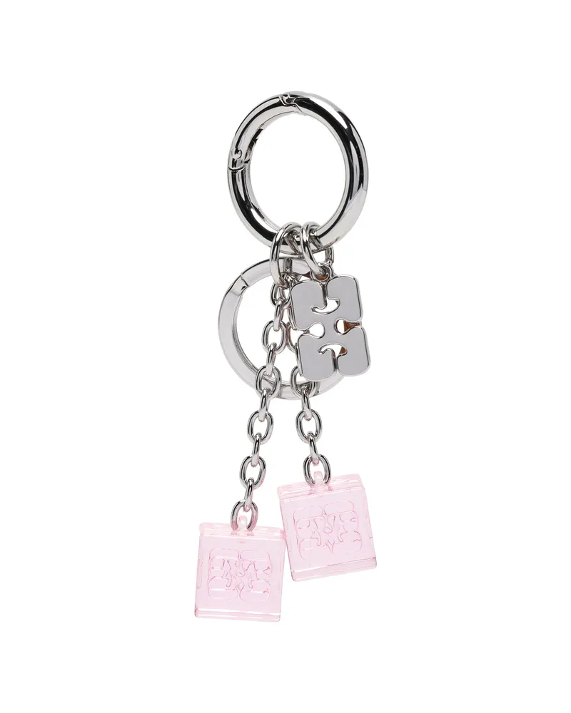 Ganni Logo-plaque Dice Keyring Silver