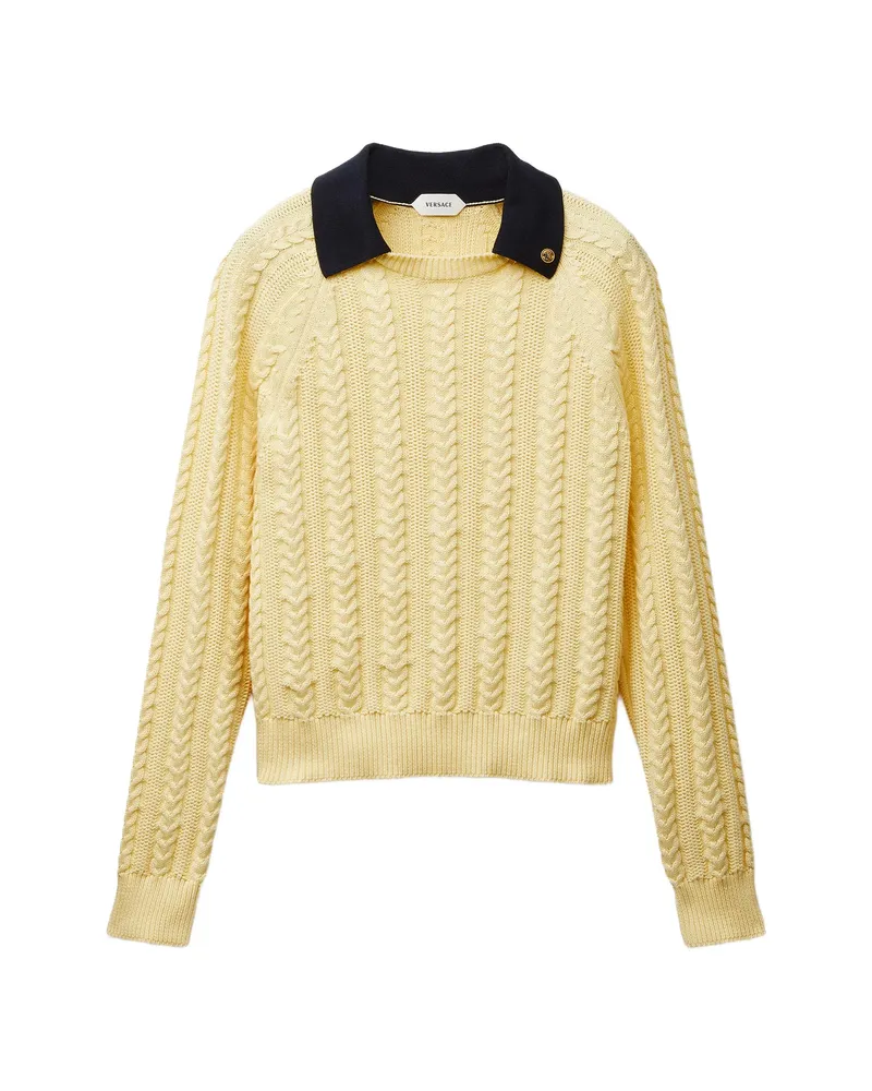 Versace Cable-knit Contrasting-collar Sweater Yellow