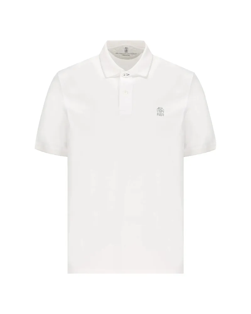 Brunello Cucinelli Embroidered-logo Polo Shirt White