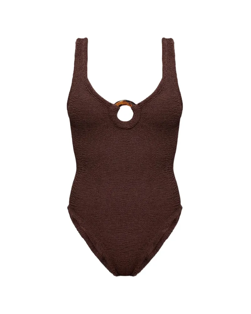 Hunza G Celine Crinkle Couverage Swimsuit Brown