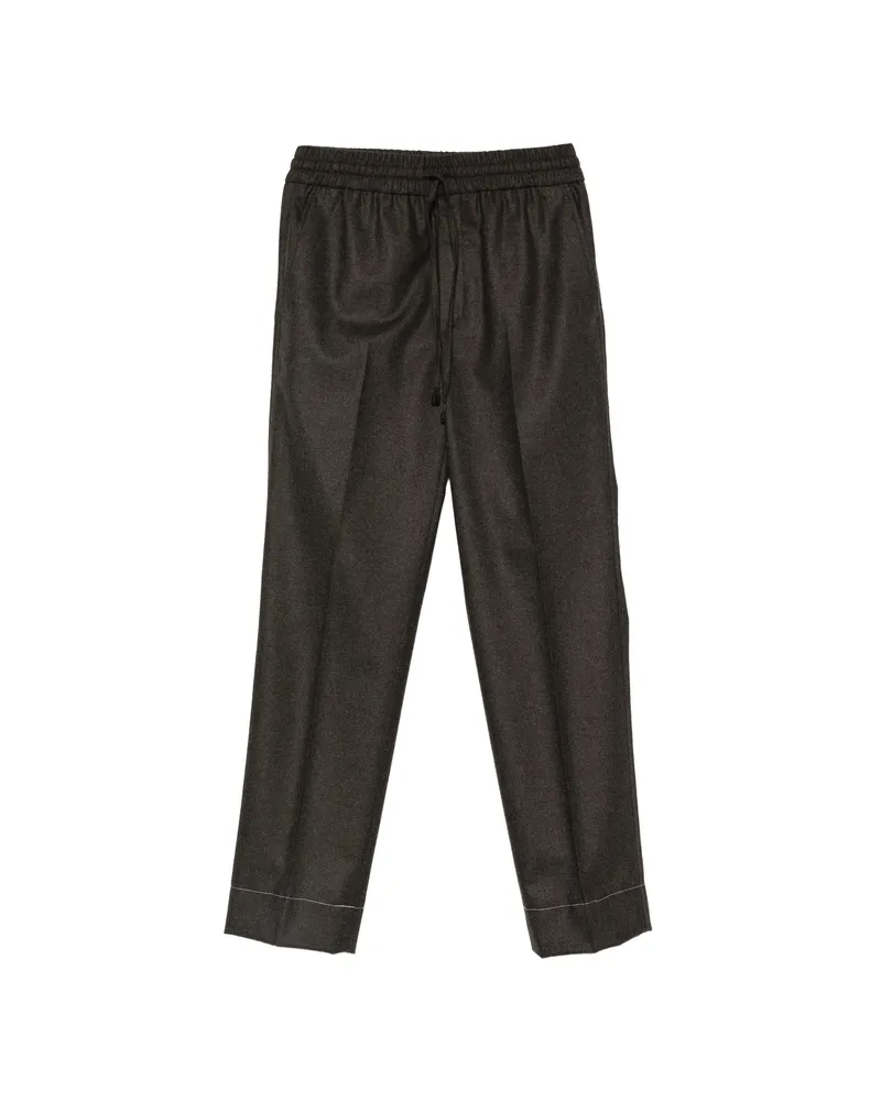 Brioni Drawstring-waist Pressed-crease Trousers Brown