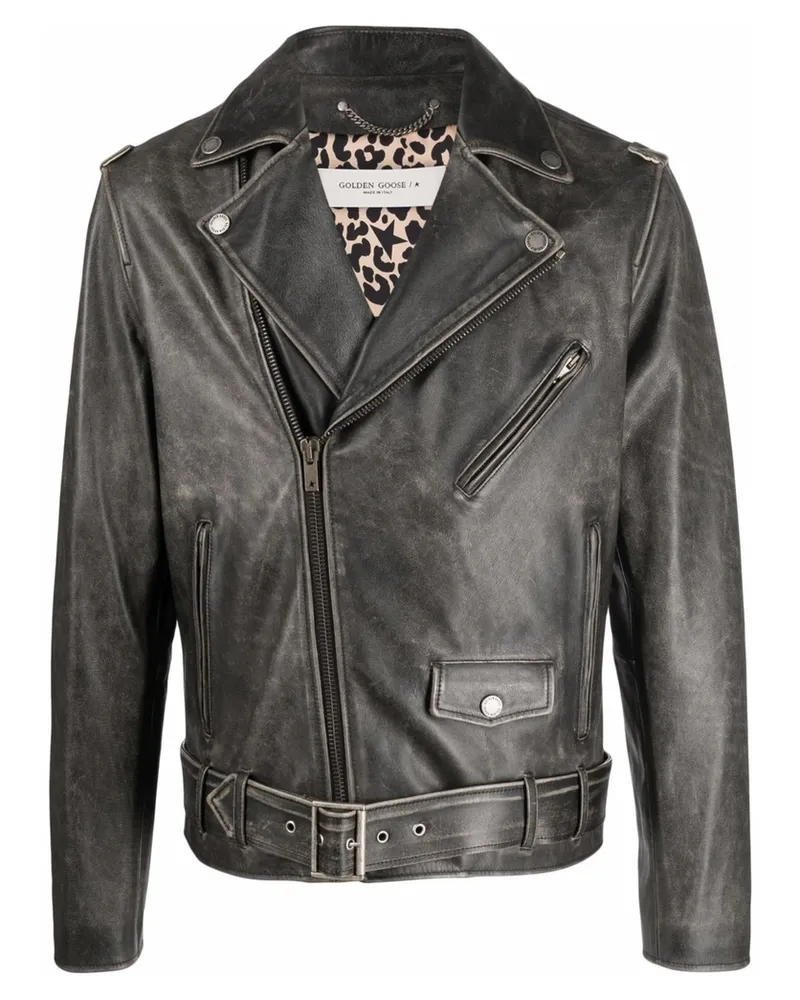 Golden Goose Leather Biker Jacket Black