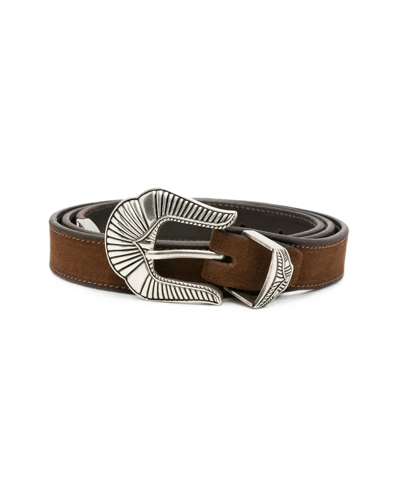 ERALDO Engraved-buckle Suede Belt Brown
