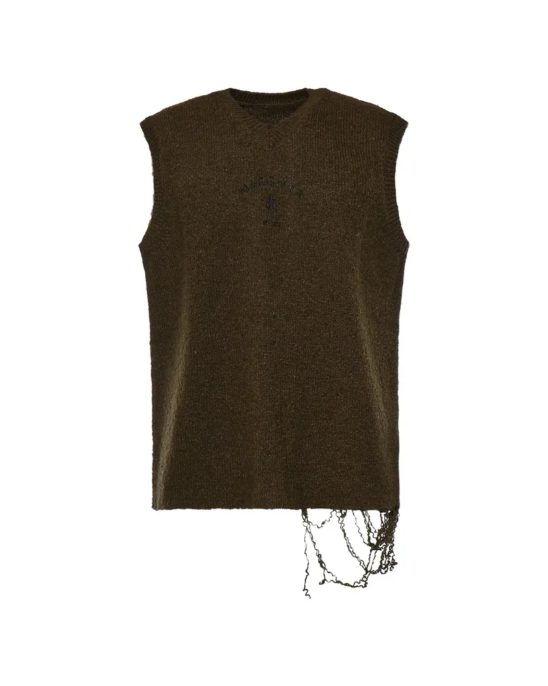 Maison Margiela Distressed V-neck Sweater Green