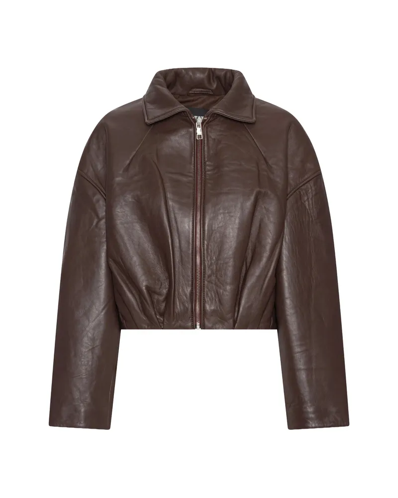 ROTATE Birger Christensen Bonded Leather Jacket Brown