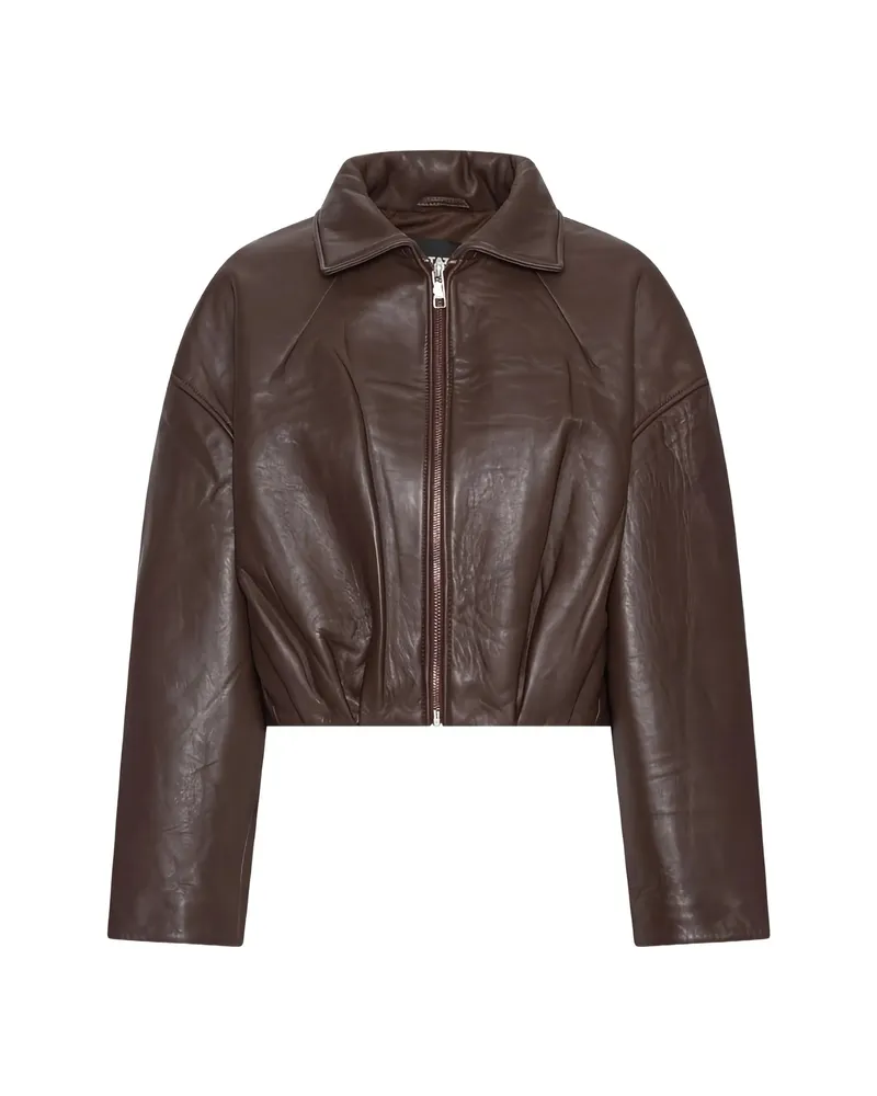 ROTATE Birger Christensen Bonded Leather Jacket Brown