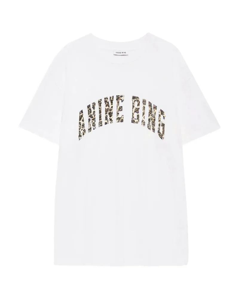 Anine Bing Walker Leopard-print Logo T-shirt White