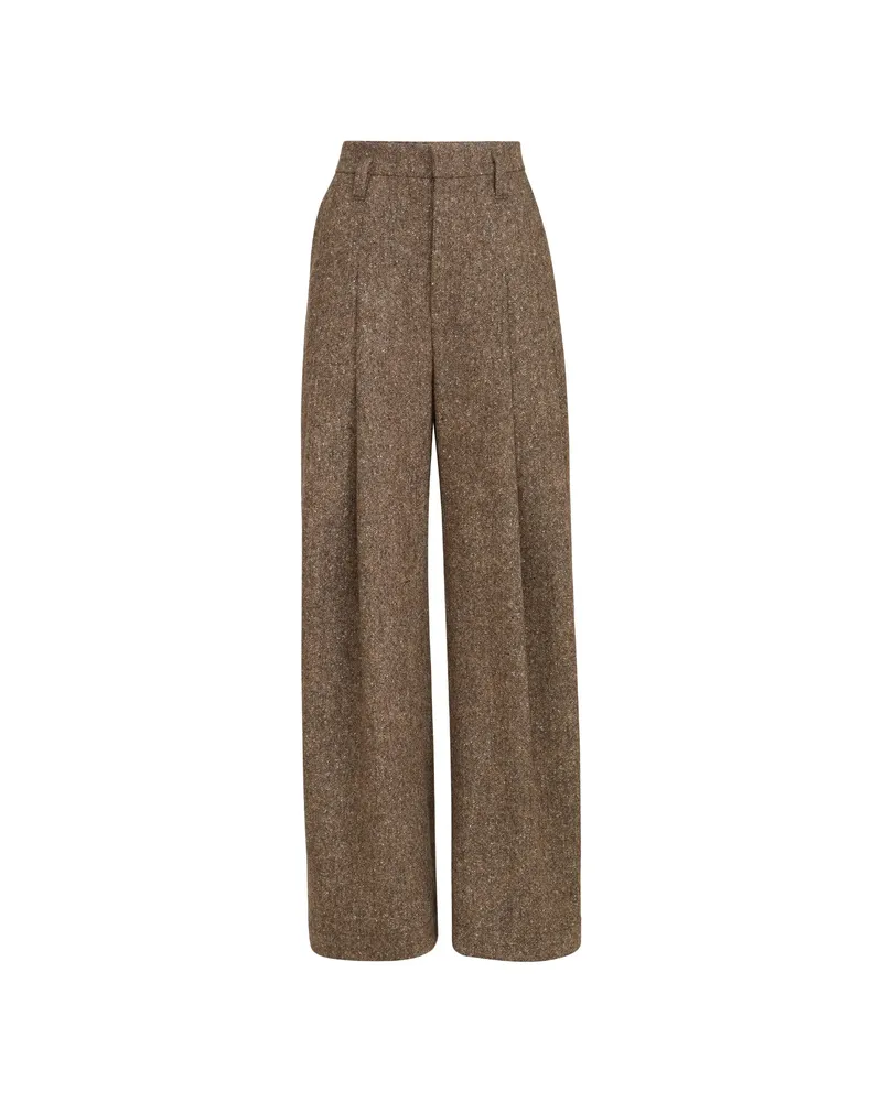 Brunello Cucinelli Virgin-wool Donegal Pleated Barrel Trousers With Monili Brown